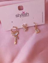 Golden Crystal | Beyaz Taşlı Çelik Küpe Seti