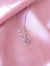 Crystal Pink Heart | Paslanmaz Çelik Kolye