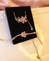 Floral Set Çiçekli Çelik Kolye ve Bileklik Takım